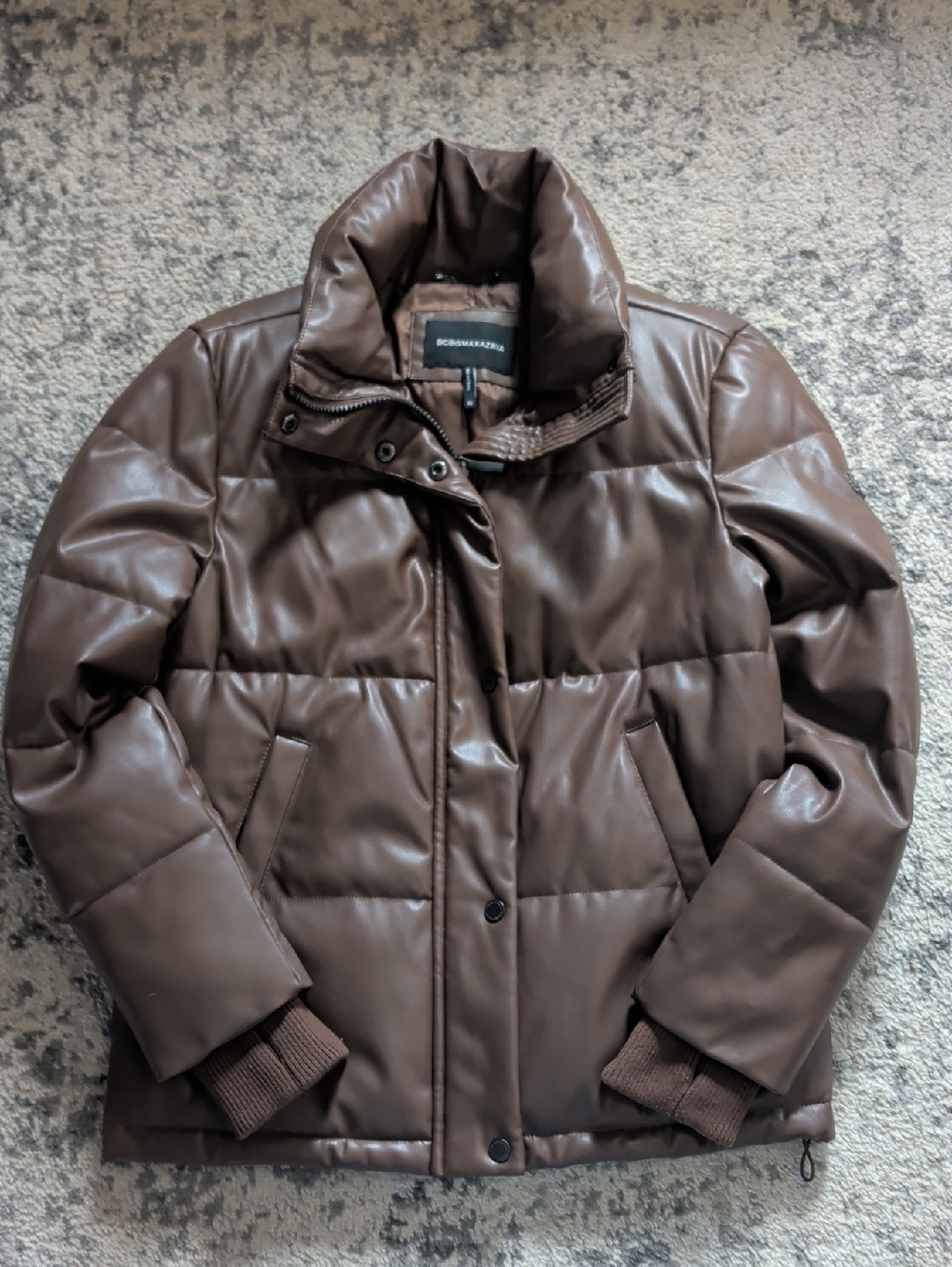 BCBGMaxAzria Chocolate Brown Faux Leather Puffer Jacket